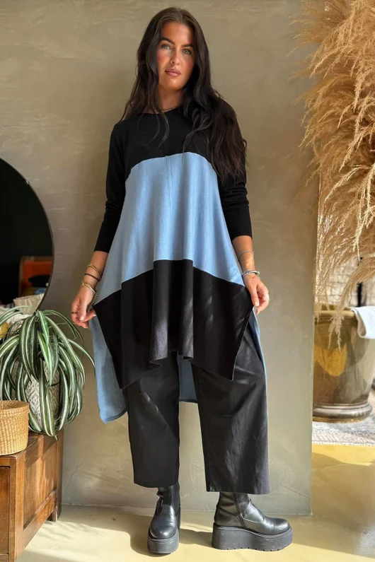 Agata Longline Split Side Knit Denim